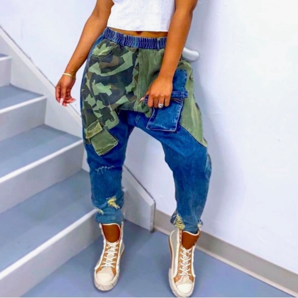 Camo and Denim Boyfriend/HRem Fit Jean Joggers